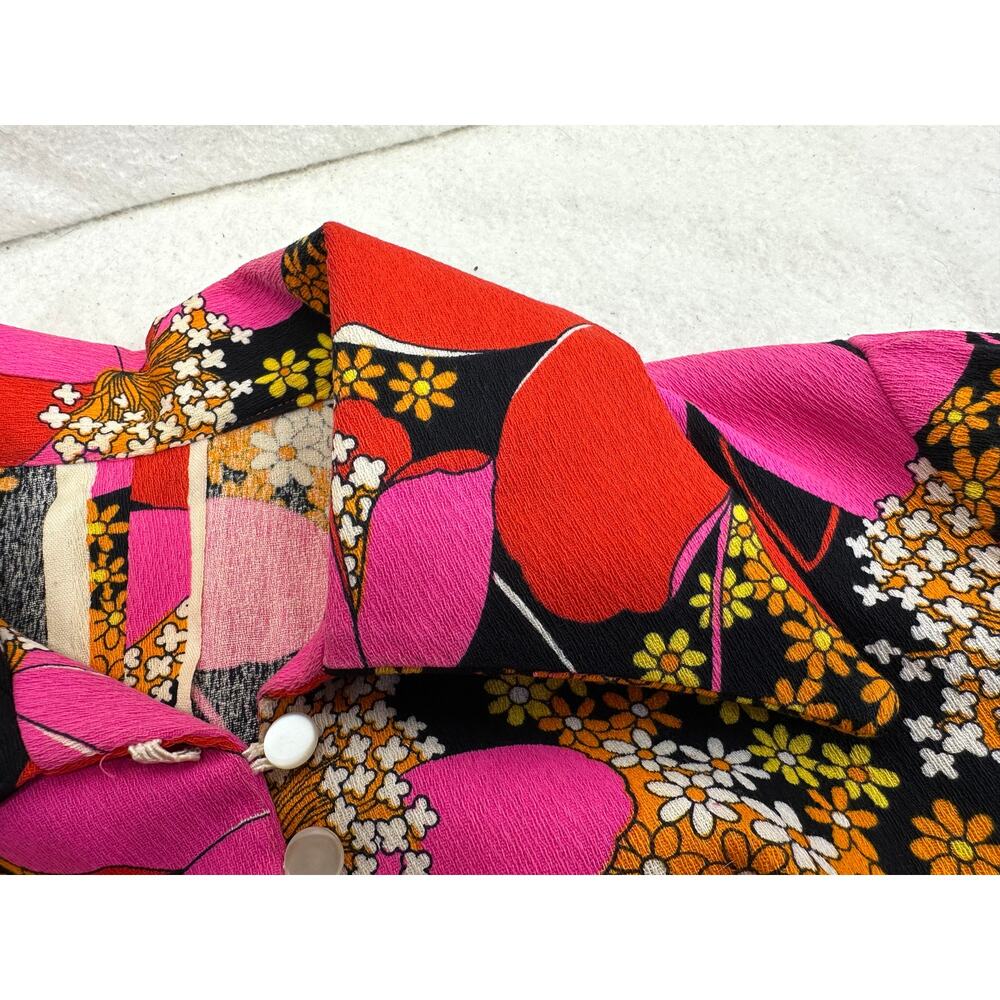Vintage 60's 70's Mod Floral Shirt Dress Rock Bold Pointed Collar SZ L Retro - Picture 3 of 12